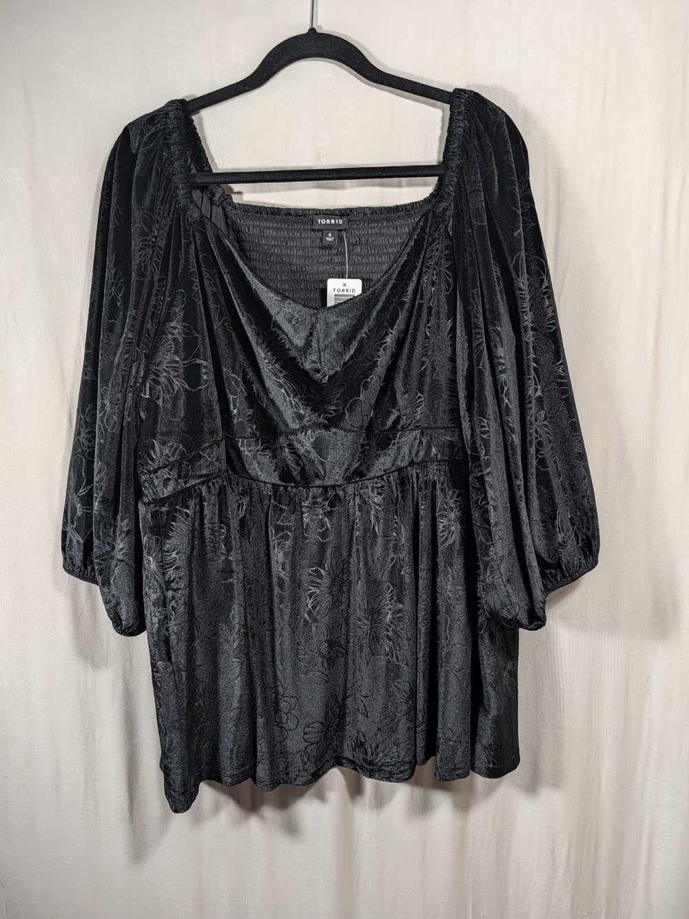 NWT Torrid Plus Size Velvet Peplum Top - Black 4X